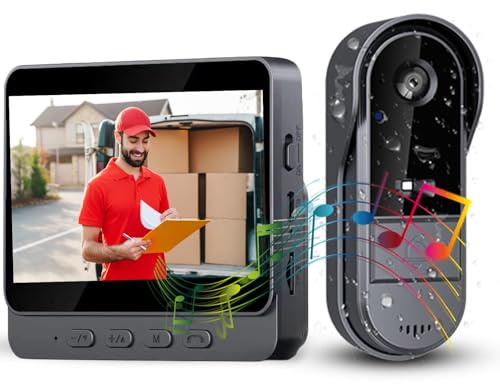 Sonnette Sans Fil avec Caméra 1080P IP65 Étanche - Écran IPS de 4,3 (Écran Branché USB) - Sonnette Sans Fil Avec Caméra HD 170° - Visiophone Audio Bidirectionnel étanche Interphone Vision Nocturne