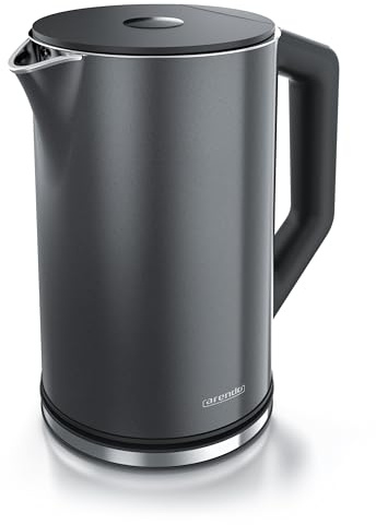 Arendo - Edelstahl Wasserkocher mit Temperatureinstellung 40-100 Grad in 5er Schritten - Doppelwand Design - Modell ELEGANT - 1,5 Liter - 2200 W - Teekocher mit Temperaturanzeige - GS - Pearl Grey