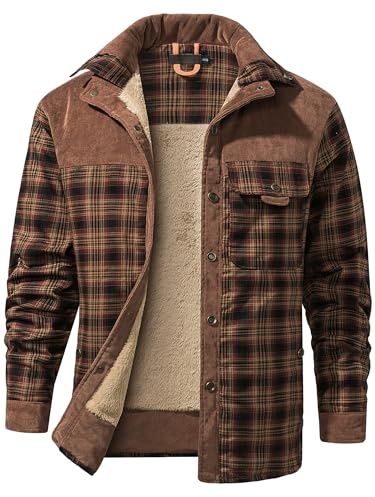 Mr.Stream Hombres Casual Manga Larga de Franela a Cuadros botón Forrado de Caliente Camisa Chaqueta Sherp 3251 Red Coffee L
