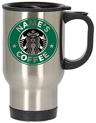 Personalised Silver Travel Mug Cup Your Name Printed Mug Coffee Tea Cup. (Silver Travel Mug) by CiderPressMugs® 15oz Stainless Steel