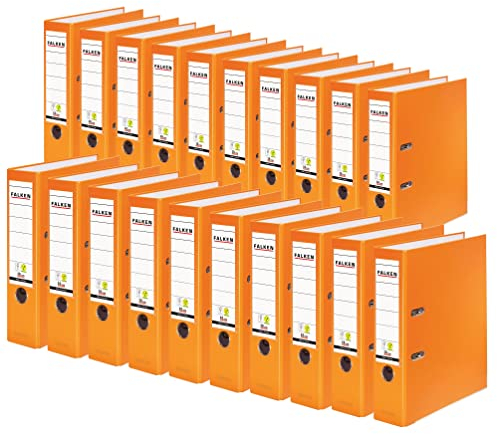 FALKEN Original Falken 20er Pack PP-Color Kunststoff-Ordner. Made in Germany. 8 cm breit DIN A4 orange Ringordner Vegan Aktenordner Briefordner Büroordner Plastikordner Schlitzordner