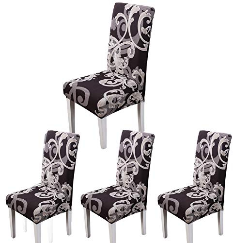 ARNTY - Fundas de Silla de Comedor, Moderna elástica para Silla Duradera, Funda Extensible para decoración de Boda, Hotel, Restaurante (patrón de Flores, 4 Piezas)