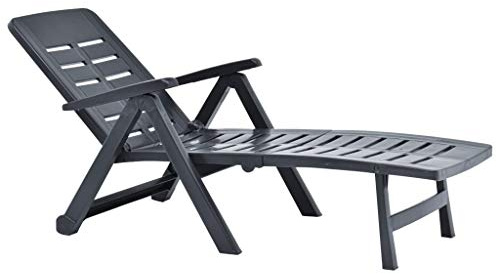 Tidyard Klappliege Klappbar Sonnenliege Witterungsbeständig Gartenliege Strandliege Kunststoff Anthrazit