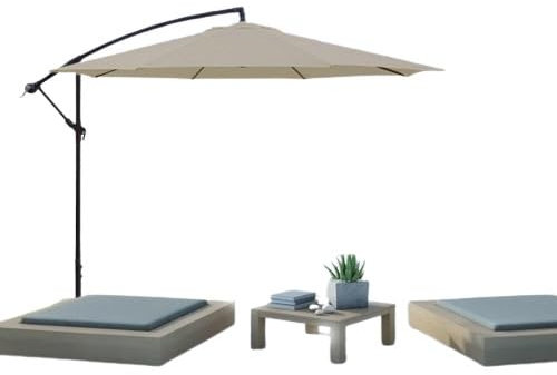 Ombrellone da Giardino Ø mt. 3X3 con Palo Decentrato, da Esterno Arredo Piscina, Terrazze, Bar, Hotel, Balcone. Telo Colore Ecru