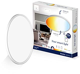 tint Smarte LED-Deckenleuchte AMELA – Steuerbar per Alexa, Fernbedienung oder Bluetooth – Dimmbare Deckenlampe mit weißem Licht (1800-6500 K) – Ø 42 cm…