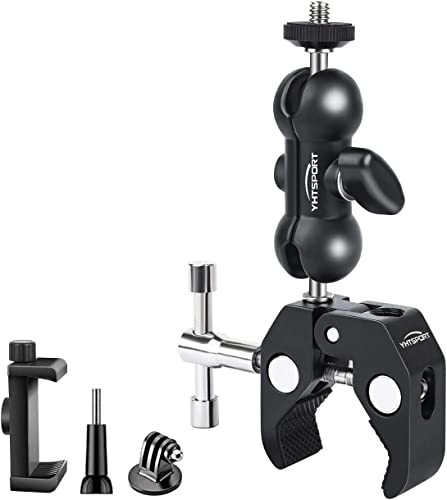 YHTSPORT Klemme Stativ, Magic Arm mit Super Clamp, Kamerahalterung Klemme mit 360° Kugelkopfarm, Klemmhalterung+Adapter+Handyclip für Kameras, Mobiltelefone, LED Videoleuchten, Monitor, Mikrofone