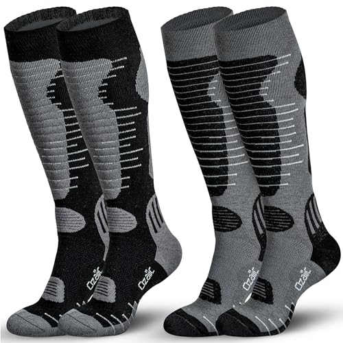 Ozaiic Merino Wollsocken Skisocken für Damen & Herren, Atmungsaktive Kompressionsstrümpfe Thermosocken, Warme Dicke Wintersocken Kniehoch für Outdoor-Sport, Snowboarden