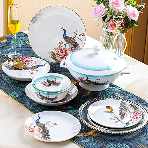 Juego de Vajilla de Porcelana de Hueso de 60 Piezas, Vajilla Redonda de Porcelana para Comedor de Cocina, Servicio Combinado para 10 Personas con Tazones de Cereales, Platos de Postre, Plato