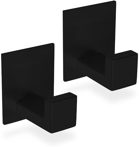 ECENCE Ganchos para Toallas 2x auto-adhesivos sin taladrar Negro soportes para toallas de Acero Inoxidable, ganchos para ropa para pegar en la pared