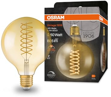 OSRAM Lampada LED Vintage 1906 Classic GLOBE125 FIL 60, E27, Dimmerabile, Forma Globo, Oro, 8.4 W, 806 lm, 2400 K, Luce Bianca molto calda, basso consumo, lunga durata