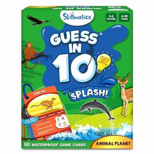 Skillmatics Guess in 10 Splash – Educational Card Game for Pool & Beach | Fun Travel Gifts for Kids, Teens & Adults, Ages 6, 7, 8, 9 & Up, 2–6 Players, Boat Trips, Waterproof Card Game