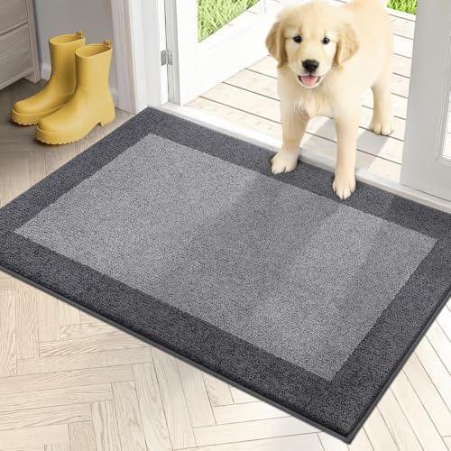 PURRUGS Dirt Trapping Door Mat 24 x 36, Non-Slip Washable Entry Mat, Dog Doormat, Front Door Mat, Super Absorbent Entrance Mat for Muddy Shoes & Paws, Light Grey & Grey