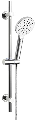 Görbach Conjunto Barra de Ducha de Acero inoxidable Columna Ducha sin Grifo 70cm con Teleducha y Manguera, Barra de Ducha con Deslizador y Soporte de Pared Ajustable, Redondo, Cromado