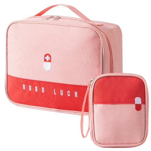 SamHeng Bolsas de Primeros Auxilios de Viaje, 2 Piezas Portátil Bolsa Vacía de Médica Botiquín de Primeros Auxilios, Bolsa de Rescate Bolsas de Emergencia para Exterior Cámping Senderismo (Rosa)