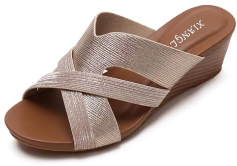 Mrkeung Womens Sandals Wedge Sandals Comfortable Sandals Summer Sandals Mid Heel Ladies Sandals for Women-586