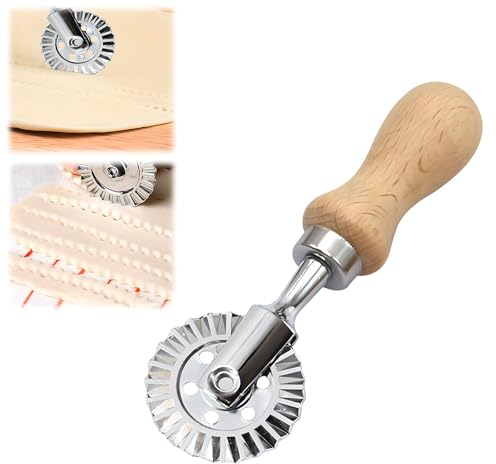 Roulette à pâtisserie - Roulette de coupe de pâtes - Roulette de coupe de raviolis avec poignée en bois pour la maison et la cuisine (A)