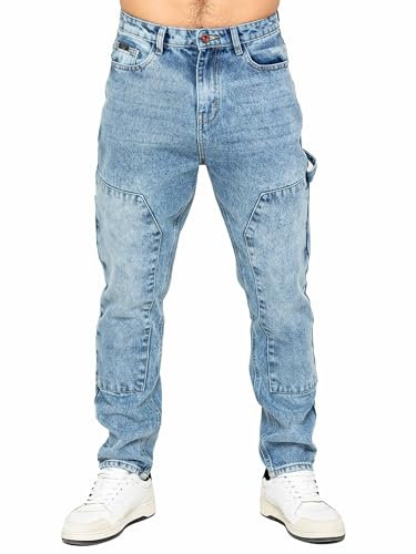 989Zé ENZO Mens Carpenter Jeans Cotton Casual Regular Fit Denim Pants MJ14 Jeans Light Blue 32W / 32L