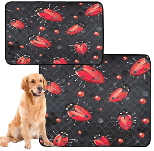 Wajiw Reusable Pee Pads Super Absorbent Pat Pads Waterproof Bottom Puppy Pads for Pet Training,Housebreaking and Incontinence,Ladybugs