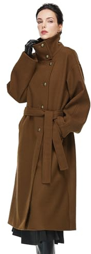 BEAUTELICATE Cappotto di lana lungo da donna, misto lana, colletto rovesciato con tasche, trench a maniche lunghe con collo inverso, cappotto monopetto con cintura, primavera, autunno, inverno,