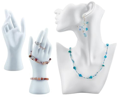 UNICRAFTALE 3 ensemble Présentoirs à Bijoux en Résine de Buste Blanc Blanche Modèle de Corps Latéral Buste Présentoirs à Bijoux Collier avec Mannequin Plastique Présentoir à Main Bracelet Bagues