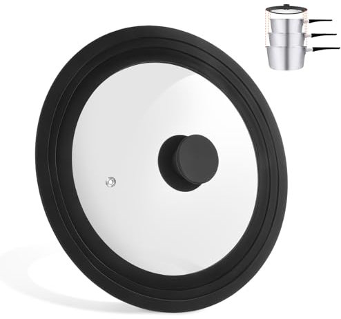 HDRNTUniversaldeckel Schwarz, Glasdeckel Hitzebeständig, Deckel für Pfannen und Töpfe, silikon, Topfdeckel Universal für Töpfe und Pfannen Durchmesser (24-26-28cm)