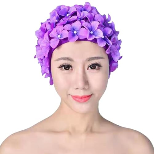 Cuffia da bagno per donna, cappellini floreali eleganti, cuffia da bagno floreale per donna, berretto da bagno retrò per capelli lunghi/corti, cuffia da bagno per vacanze in spiaggia