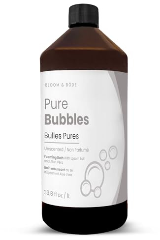 Luxury Unscented Foaming Bath - Natural Fragrance-Free Bubble Bath with Aloe Vera and Epsom Salt - Pure Bubbles Scent (Unscented), 33.8 fl oz / 1L