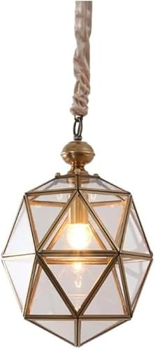 Lámpara colgante con foco de borde de cobre, luces colgantes de polígono de vidrio transparente, accesorio de iluminación Compatible with isla de cocina,Lámpara de araña