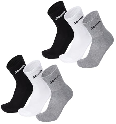 Joma Calcetines de hombre de esponja, calcetines de tenis de pádel para hombre, fútbol y baloncesto, Crew Socks altura media pantorrilla, calcetines deportivos cortos de algodón, 6 pares, variados, 44