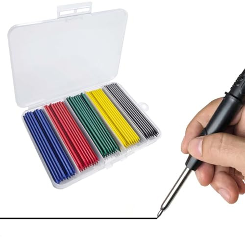 MROOFUL Lot de 200 mines de rechange pour crayon de charpentier - Bleu, rouge, vert, jaune, noir - Grande capacité de 2,8 mm - Trou profond - Pour crayon mécanique