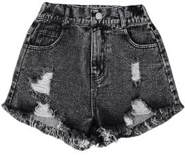GORGLITTER Girl's Distressed Jeans Shorts Ripped Raw Hem Basic 5 Pocket Casual Denim Shorts