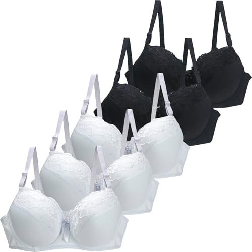 Lot de 5 soutiens-gorge minimiseurs push-up rembourrés en dentelle florale pour femme - Couverture complète - Confortable et doux - Soutien-gorge à armatures, #04, 100F