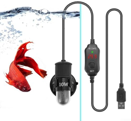 Para Mini calentador de acuario con varilla de calefacción USB sumergible, temperatura ajustable de 18 a 34 grados para celsius, adecuado para peceras pequeñas y dispensadores de mascotas (SC07A)