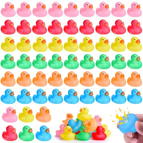 Set di 60 paperelle da bagno glitterate, mini anatra con flash di colore, anatra in gomma colorata, giocattolo da bagno per bambini, per vasca da bagno, compleanno e feste