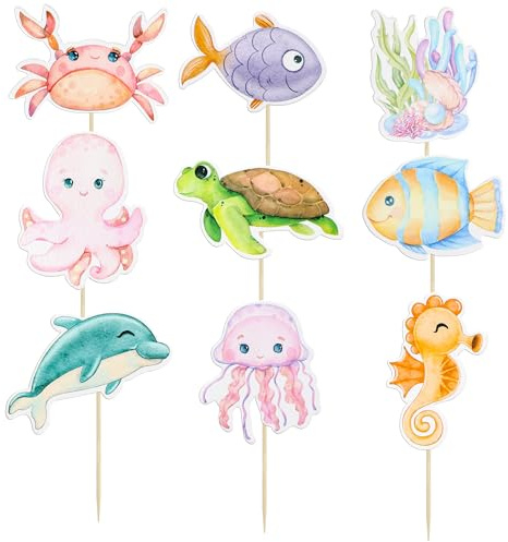CharmeFleur 36 Piezas Decoración De Cupcakes Con Tema Marino Tortugas Pulpos Palillos Para Cupcake Caballitos De Mar Coral Adornos Para Tartas Con Motivos Submarinos Fies