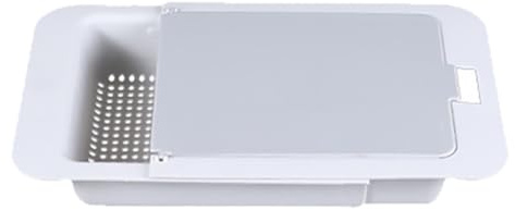 SUPVOX Panier D'égouttage Rétractable avec Planche à Découper, Panier à Légumes Gris Extensible en Plastique, Passoire Multifonction pour Égoutter et Rincer Fruits et Légumes Cuisine,