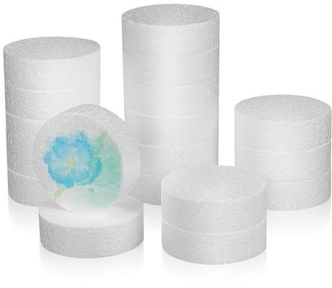 BUGUUYO Espacios en Blanco para Manualidades 18 Discos Redondos de Espuma 7,5x2,5cm para Decoración de Pasteles y Proyectos Creativos Espuma Expandida