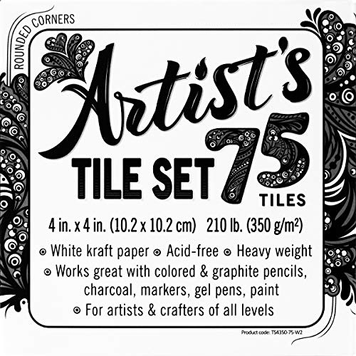 Juego de azulejos de artista: papel blanco grueso de 210 libras, 17 pt, 4 x 4 pulgadas, paquete de 75 hojas cuadradas. Papel pesado para enredos, patrones, mandalas y dibujos en miniatura. Tarjetas de