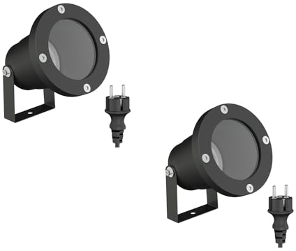 ledscom.de 2 faretti da giardino DUK per esterni, IP65, spina, nero, 1x GU10 max. 15W