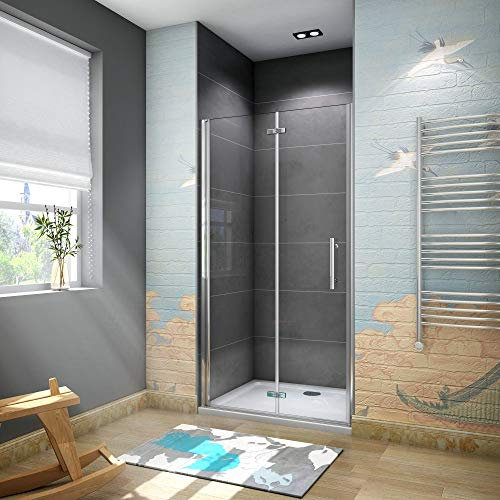 Porta Doccia Per Nicchia Battente e Pieghevole a Libro Vetro 6mm Temperato Trasparente Anticalcare 80x185cm