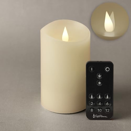 Softflame Flameless LED Candles with Remote Control, 3x 5Flickering 3D Moving Flame Battery Operated Candles in Real Wax Shell for Indoor Use, Home decor Ivory