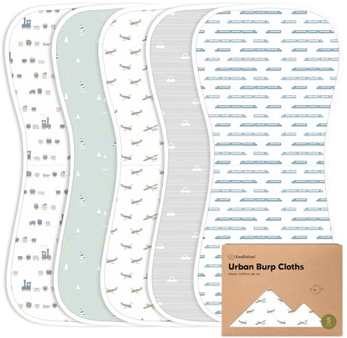 KeaBabies Bio Rülpstücher Baby Junge & Mädchen - 5er Pack Super Saugfähige Baumwoll-Spucktücher für Babys, Weiche & Plüsch Neugeborenen Mulltücher für Milch Spucken, 53cm x 25cm (Vessels)