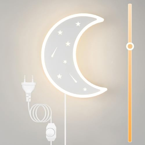 KZT LED dimbar vägglampa med strömbrytare och kontakt barn sängbord nattlampa varm vit 3 000 K barnrum vägglampa pojkar flickor sovrum måne lampa inomhus väggbelysning