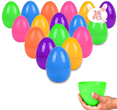 Kijamilee 36PCS Large Plastic Easter Eggs, 3.5 Empty Plastic Easter Egg with Assorted Bright Colors for Easter Eggs Hunt, Easter Basket Stuffers, Filling Treats, Party Favor and Classroom Prize Suppy