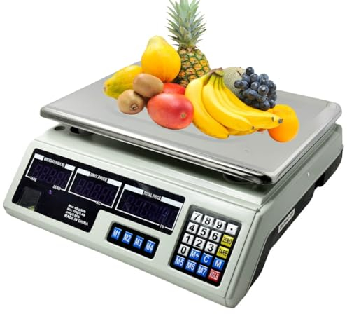 MOKEKA Balance électronique professionnelle de comptoir 40 kg avec écran LCD et plateau en acier inoxydable - Idéal pour les aliments, la cuisine, le commerce, batterie rechargeable