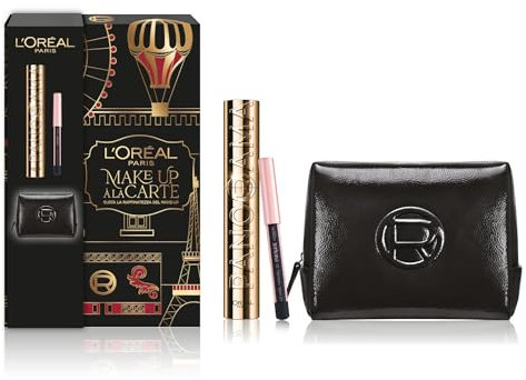 L'Oréal Paris Make-up-Tasche à la Carte mit Volumenmascara und Mini-Matita für Ihre festlichen Looks, mit elegantem Kosmetikkoffer aus schwarzem Lack