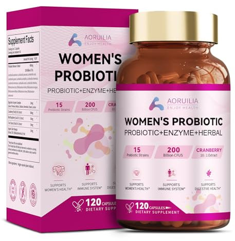Probiotics for Women 200 Billion CFUs per Serving, Women's Probiotics Natural Prebiotics, 15 Strains, Digestive Enzymes, Cranberry Extract for Women Health, Immune, Digestion & Gut Wellness - 120 Caps