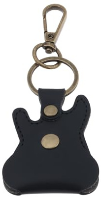 eMagTech 1 support de médiators de guitare noir étui en cuir PU artificiel avec porte-clés et crochet pour guitare électrique acoustique pack varié de médiators de basse étui uniquement