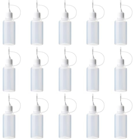 SYEYCW 15 Pcs Precision Tip Applicator Bottles, 10ml Quilling Needle Tip Oiler Bottle, White Glue Shaker, Plastic Liquid Dropper Filling Applicator, for DIY Craft, Acrylic Paint, Small Gluing Projects