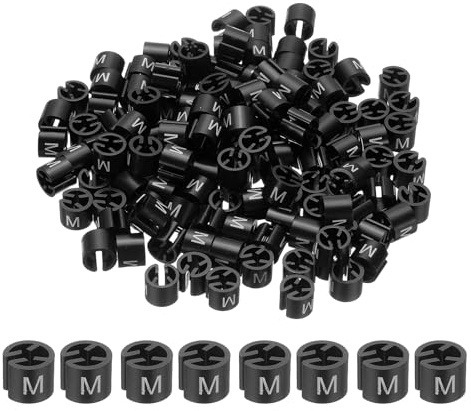 PATIKIL 300 Pcs Clothes Hanger Markers M Fit Rod Garment Size Tag Hanger Clips Round Color Coding Label for Clothing, Black